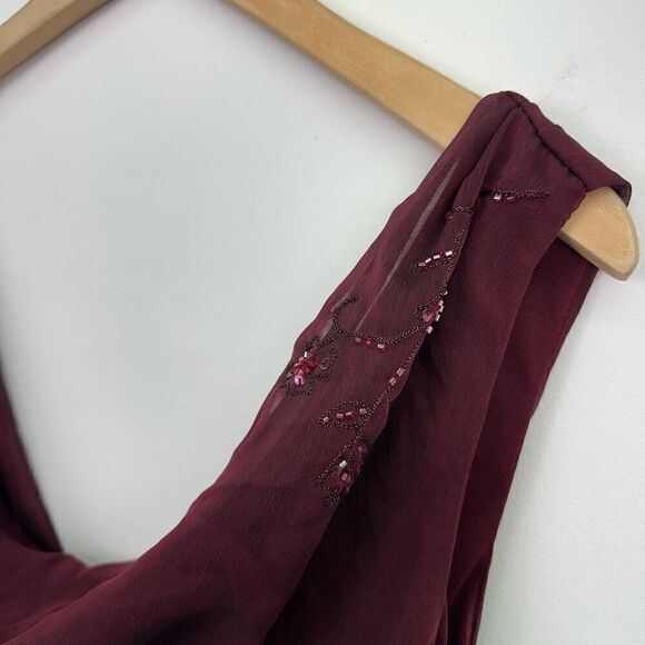 Alex Evenings Women’s Plus Size Burgundy Maroon Drape Beaded High Low Hem Dress - Picture 12 of 16